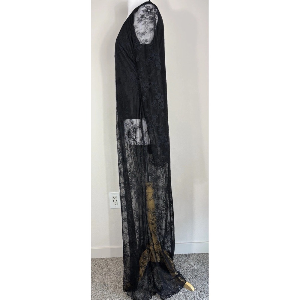 Skims Ultra Fine Lace Plunge Long Sleeved Maxi Dress Onyx Sz 2X Sexy Edgy Dark - Picture 5 of 10